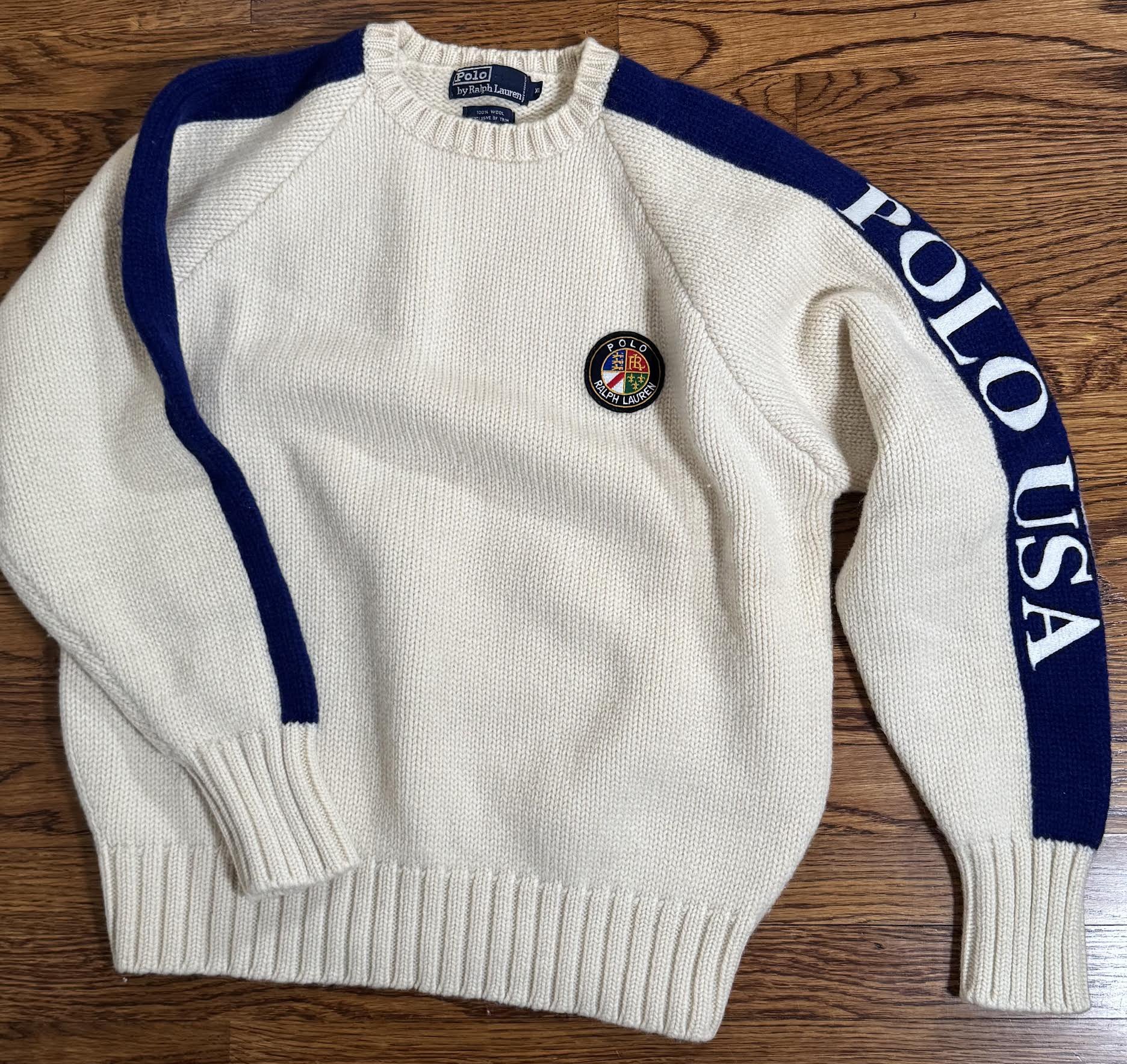 Vintage Polo USA Cream / Blue Sweater (Size XL) — RootsBK
